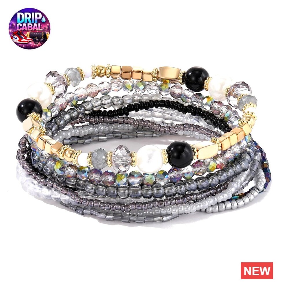 Boho Beaded Bracelet Stack Stretch Elastic Trendy… - image 1